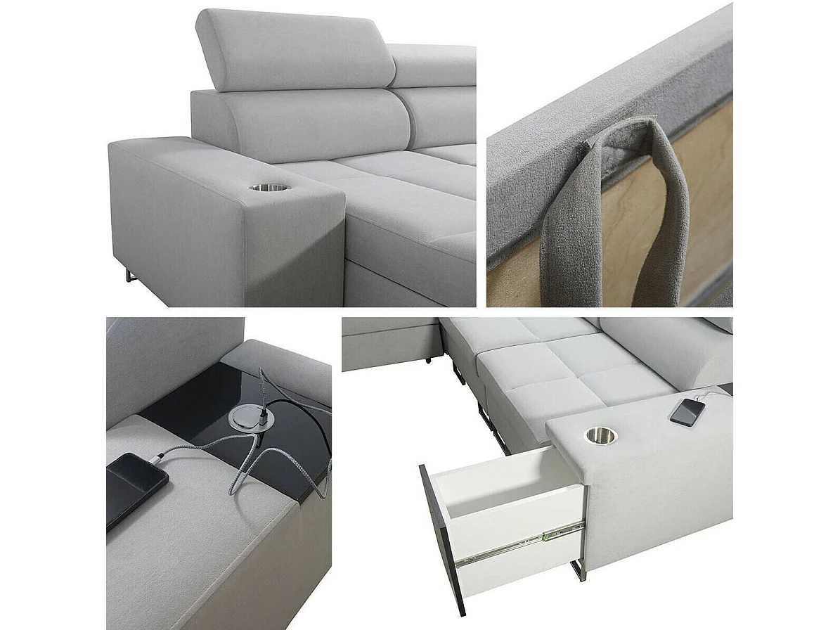 Canapé d'angle Pearland 116, Gris, Fonction de couchage, Boîte de literie, 360x284x84cm