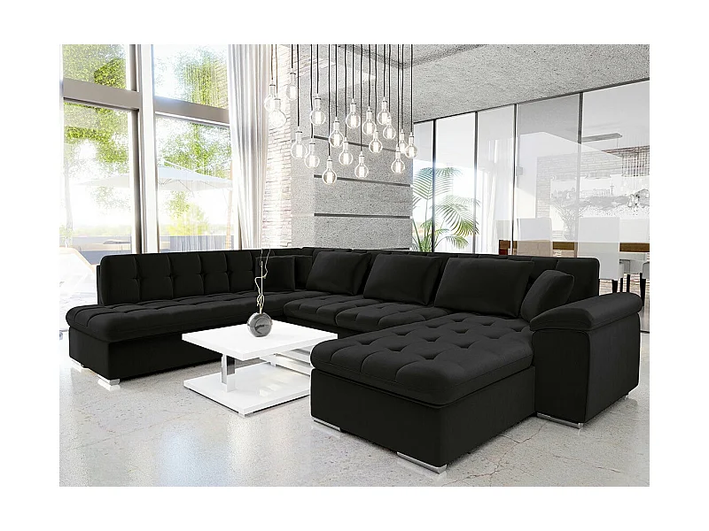 Sofá rinconero Comfivo 114, Negro, Función de descanso, Almacenaje, 348x205x76cm