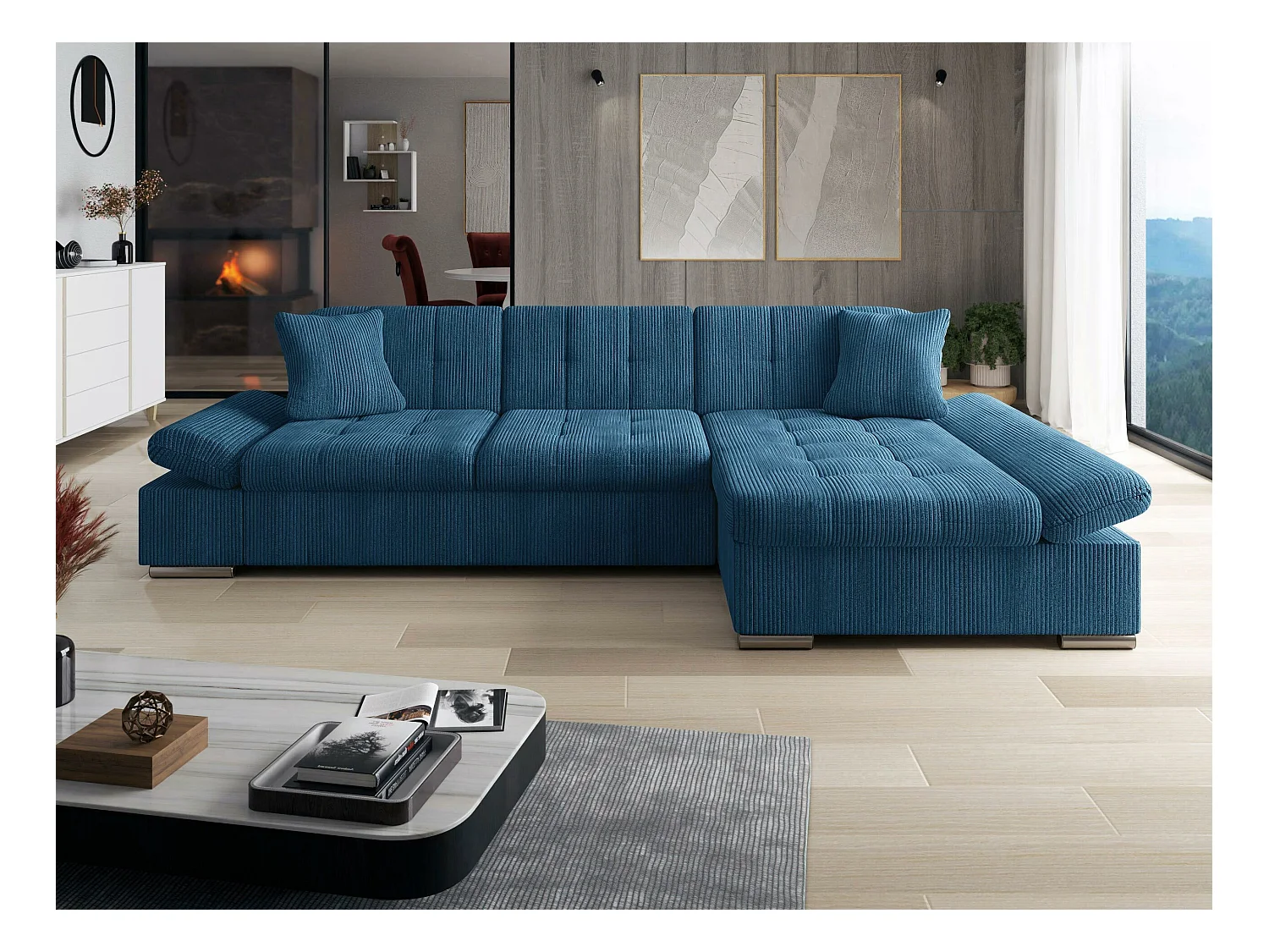 Canapé d'angle Comfivo 152, Turquoise, Fonction de couchage, Boîte de literie, 278x161cm