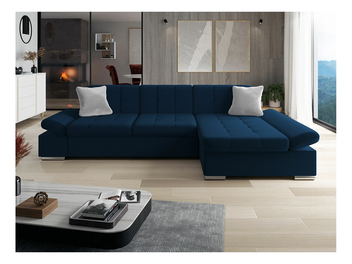 Divano angolare Comfivo 219, Blu, Senza, 278x161x76cm