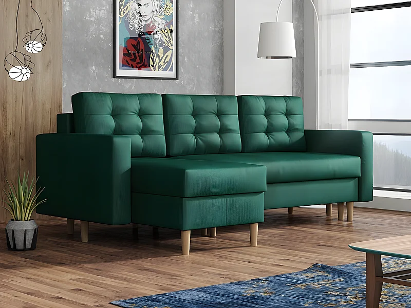 Sofá de canto Columbus 108, Verde, Funcionalidade de dormir, 22x14x9cm
