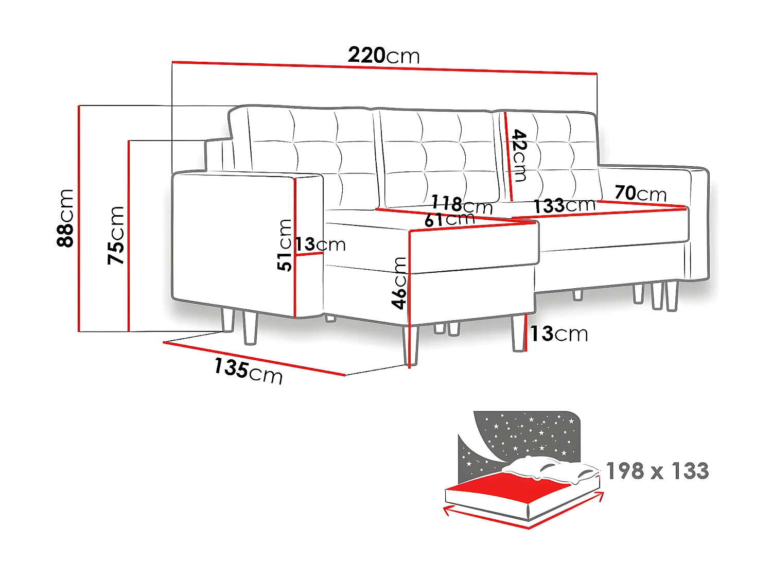 Sofá de canto Columbus 108, Verde, Funcionalidade de dormir, 22x14x9cm