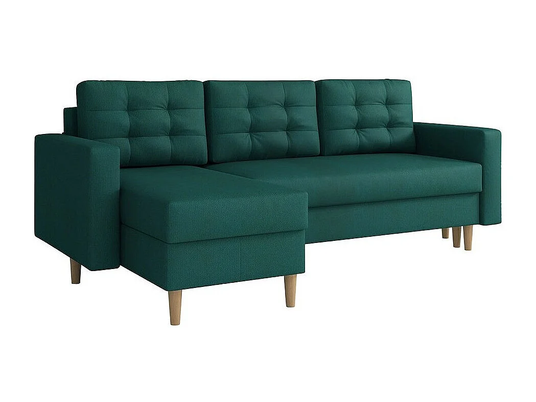 Canapé d'angle Columbus 108, Vert, Fonction de couchage, Boîte de literie, 220x135x88cm