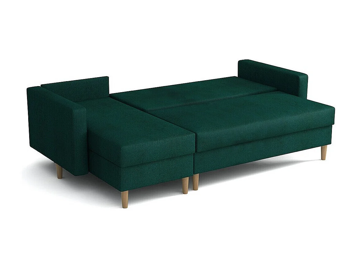 Canapé d'angle Columbus 108, Vert, Fonction de couchage, Boîte de literie, 220x135x88cm