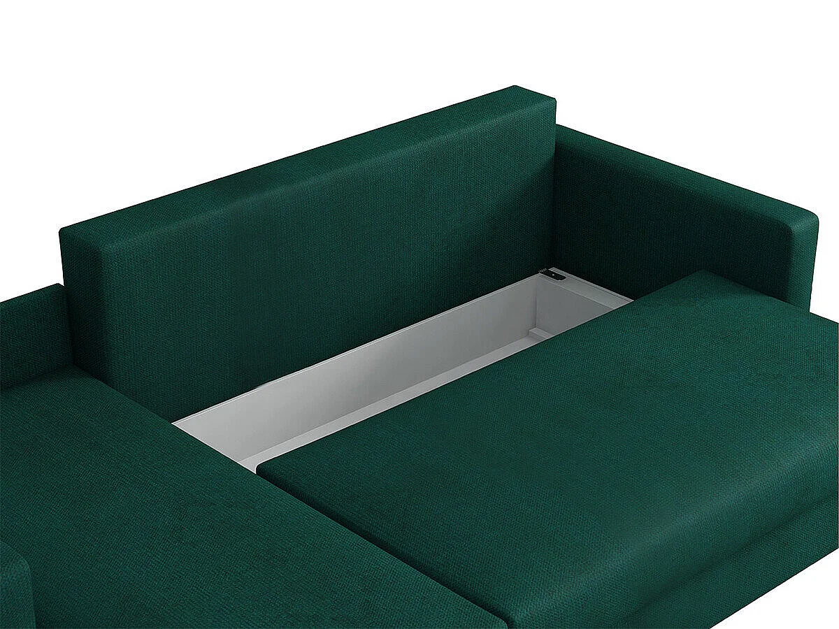 Canapé d'angle Columbus 108, Vert, Fonction de couchage, Boîte de literie, 220x135x88cm