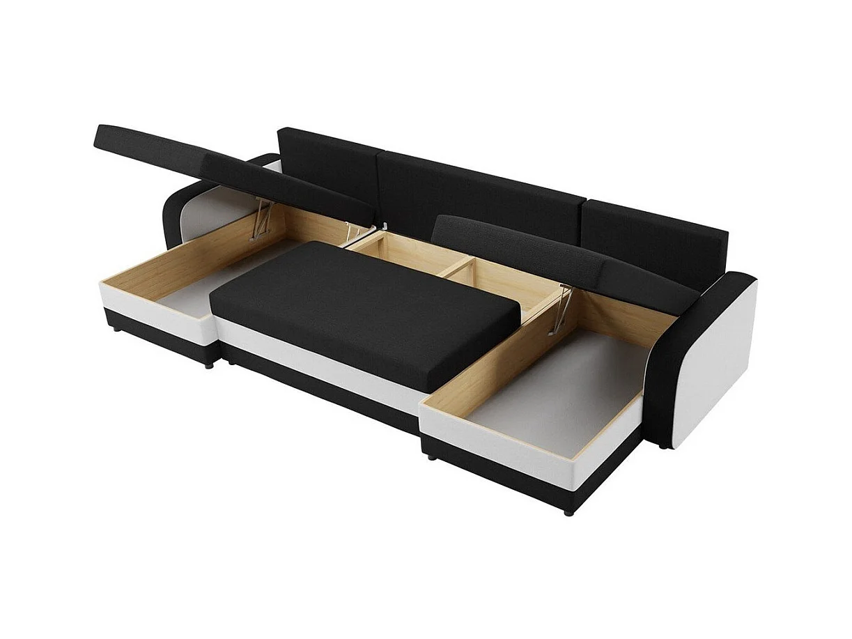 Sofá rinconero Comfivo 233, Negro, Función de descanso, Almacenaje, 304x140x80cm