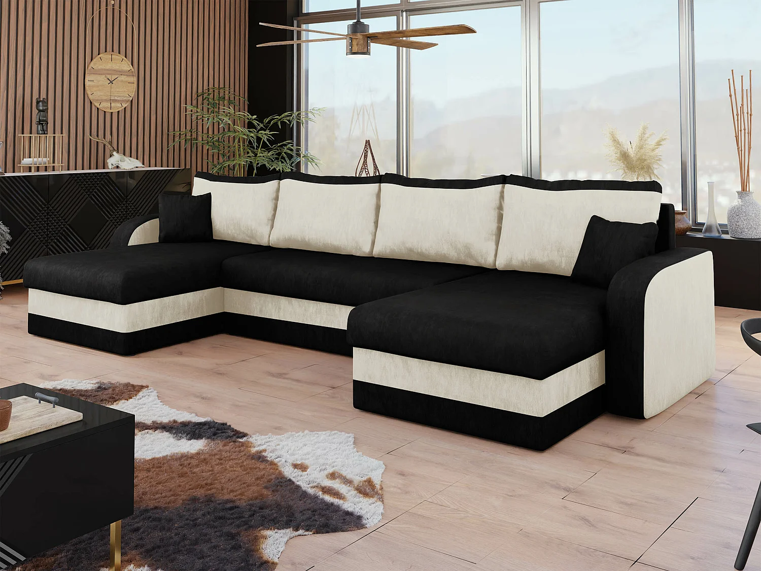 Divano angolare Comfivo 233, Nero, Con, 304x140x80cm