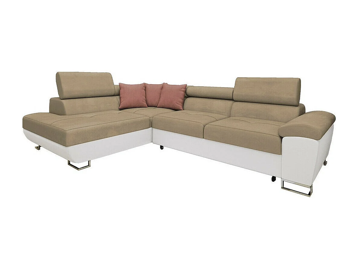 Sofá rinconero Comfivo 166, De color marrón claro, Función de descanso, Almacenaje, 270cm