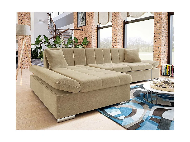 Sofá rinconero Comfivo 250, De color marrón claro, Función de descanso, Almacenaje, 278cm