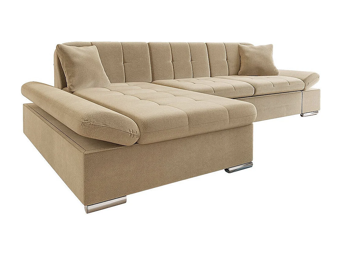 Canapé d'angle Comfivo 250, Brun clair, Fonction de couchage, Boîte de literie, 278x161cm