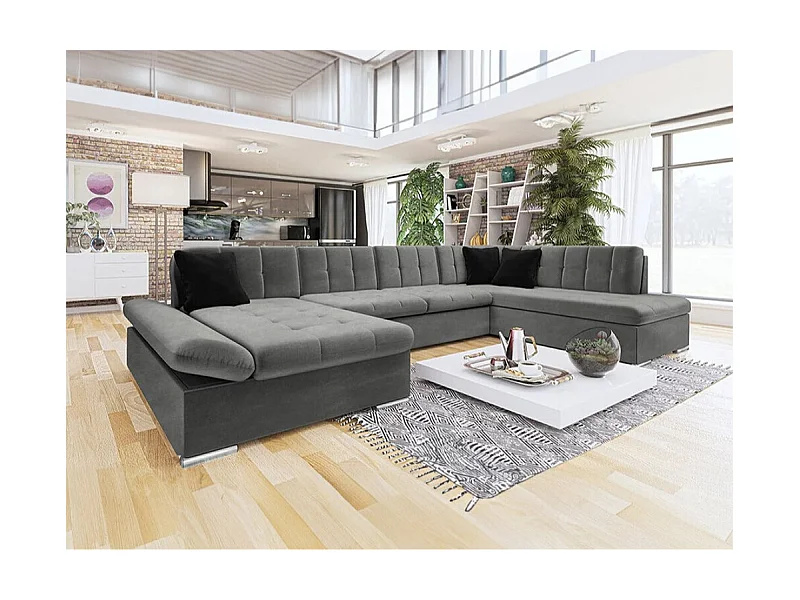 Sofá rinconero Comfivo 150, Gris, Función de descanso, Almacenaje, 345x205x76cm