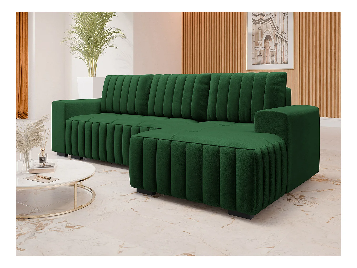 Divano angolare Columbus 154, Verde, Con, 240x140x85cm