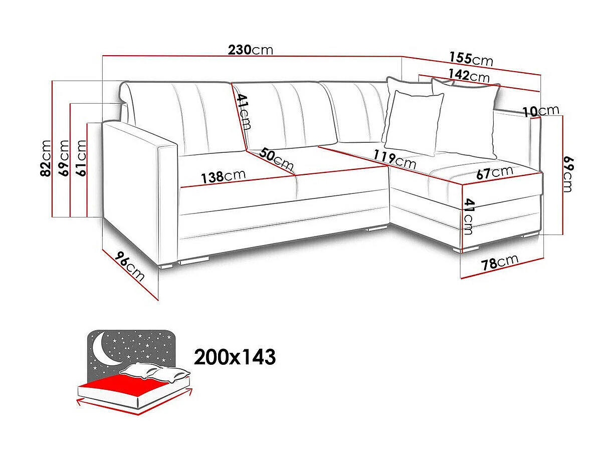 Canapé d'angle Edinburg 100, Brun clair, Fonction de couchage, Boîte de literie, 230x82cm