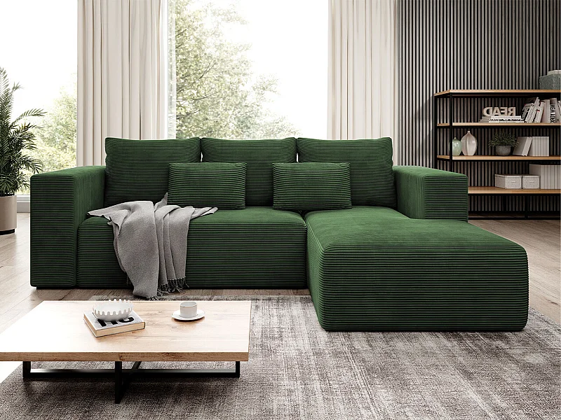 Sofá de canto Arvada 116, Verde, Funcionalidade de dormir, 26x16x9cm
