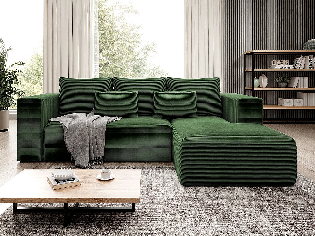 Canapé d'angle Arvada 116, Vert, Fonction de couchage, Boîte de literie, 255x161x91cm
