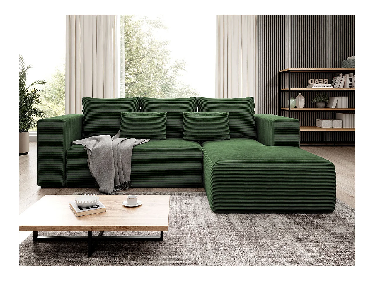 Canapé d'angle Arvada 116, Vert, Fonction de couchage, Boîte de literie, 255x161x91cm