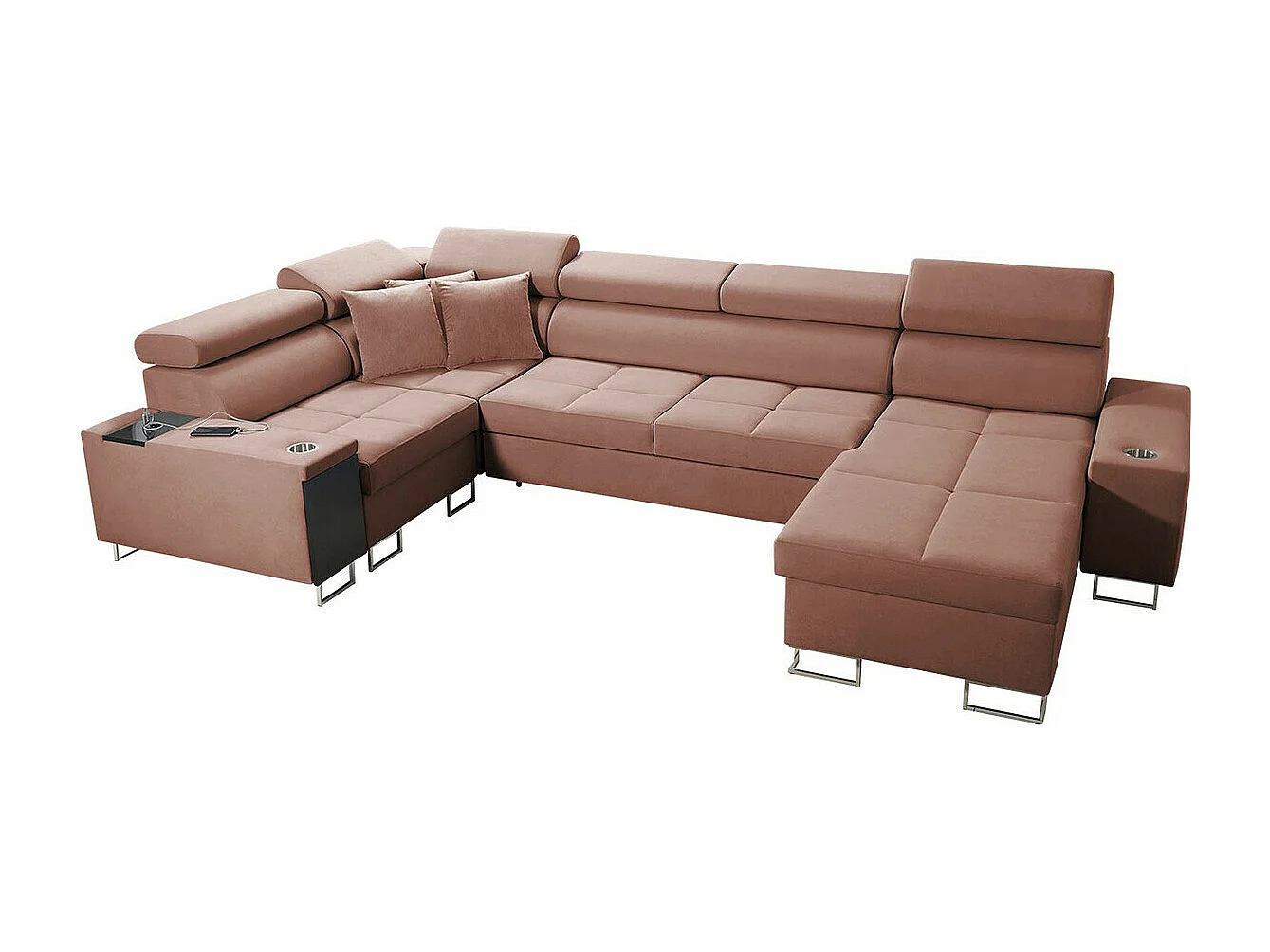 Canapé d'angle Pearland 111, Rose, Fonction de couchage, Boîte de literie, 340x207x84cm