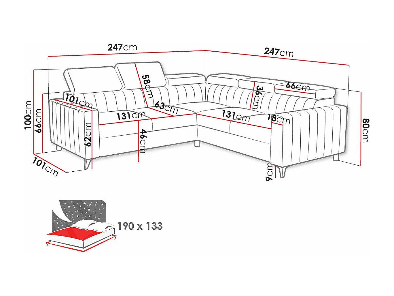 Sofá rinconero Columbus 201, Verde, Función de descanso, Almacenaje, 247x247x80cm