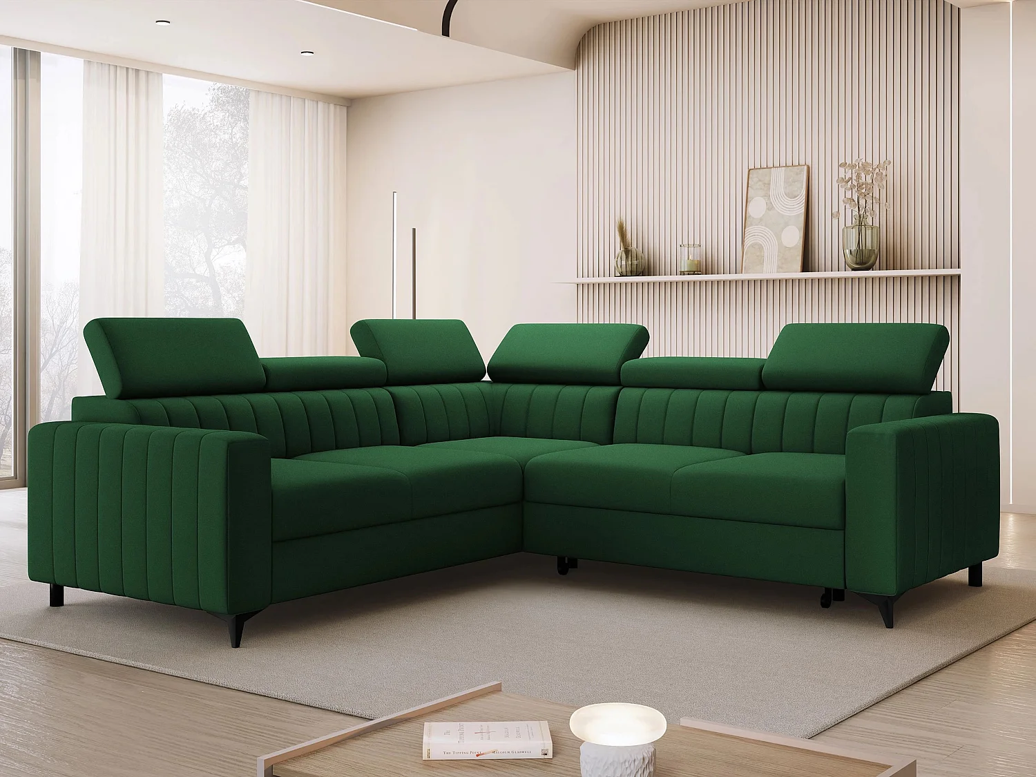Canapé d'angle Columbus 201, Vert, Disponible, 247x247x80cm