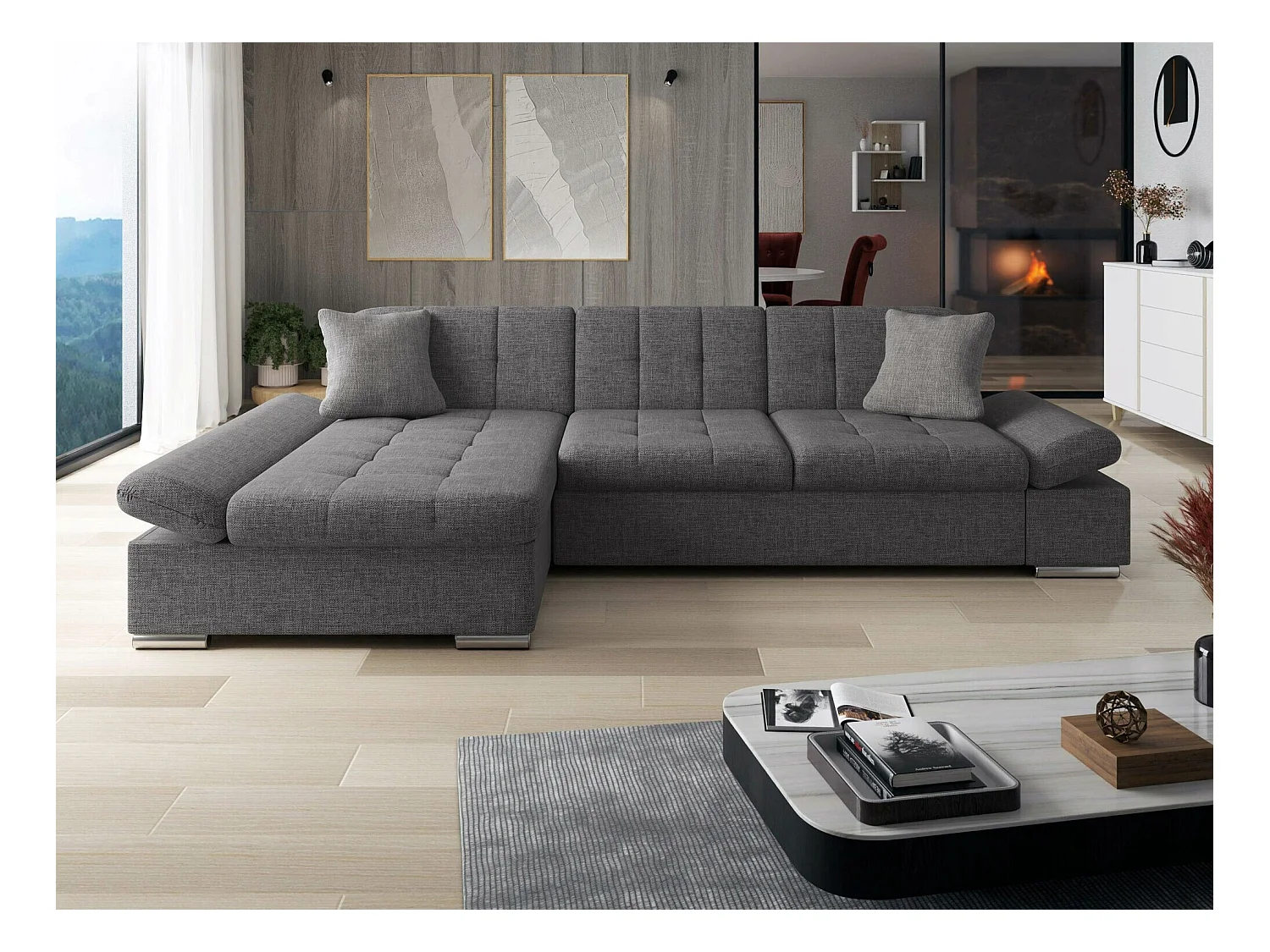 Sofá rinconero Comfivo 219, Gris, 278x161x76cm