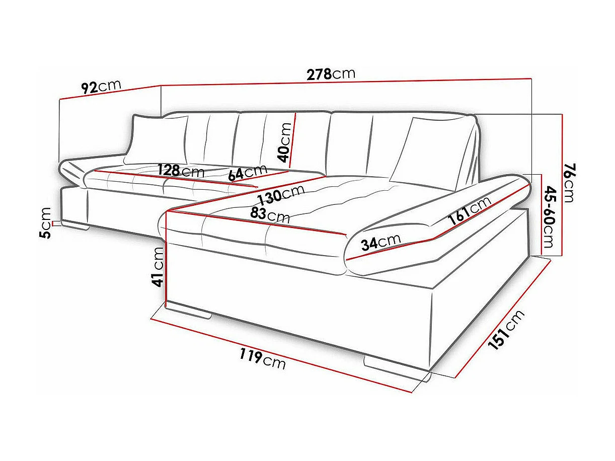 Divano angolare Comfivo 219, Grigio, Senza, 278x161x76cm