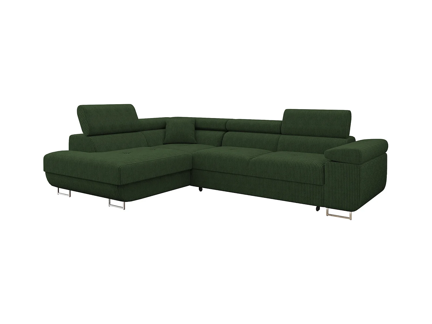 Canapé d'angle Comfivo Eliferu 100, Vert, Fonction de couchage, Boîte de literie, 274cm