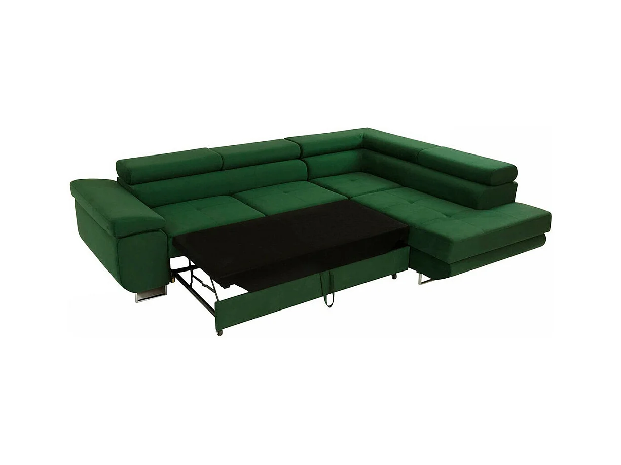 Canapé d'angle Comfivo Eliferu 100, Vert, Fonction de couchage, Boîte de literie, 274cm