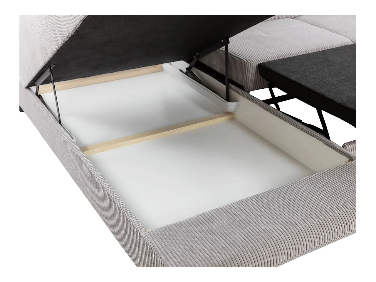 Canapé d'angle Comfivo Eliferu 100, Vert, Fonction de couchage, Boîte de literie, 274cm