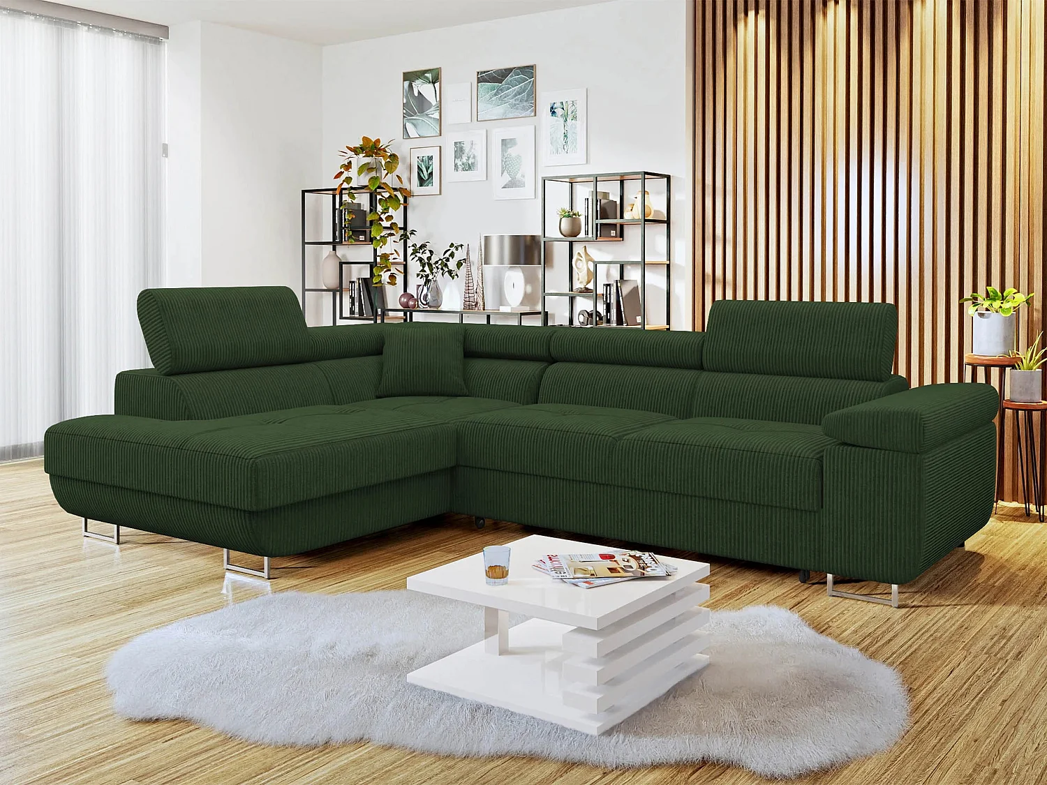 Canapé d'angle Comfivo Vinetum, Vert, Disponible, 274x203x70cm