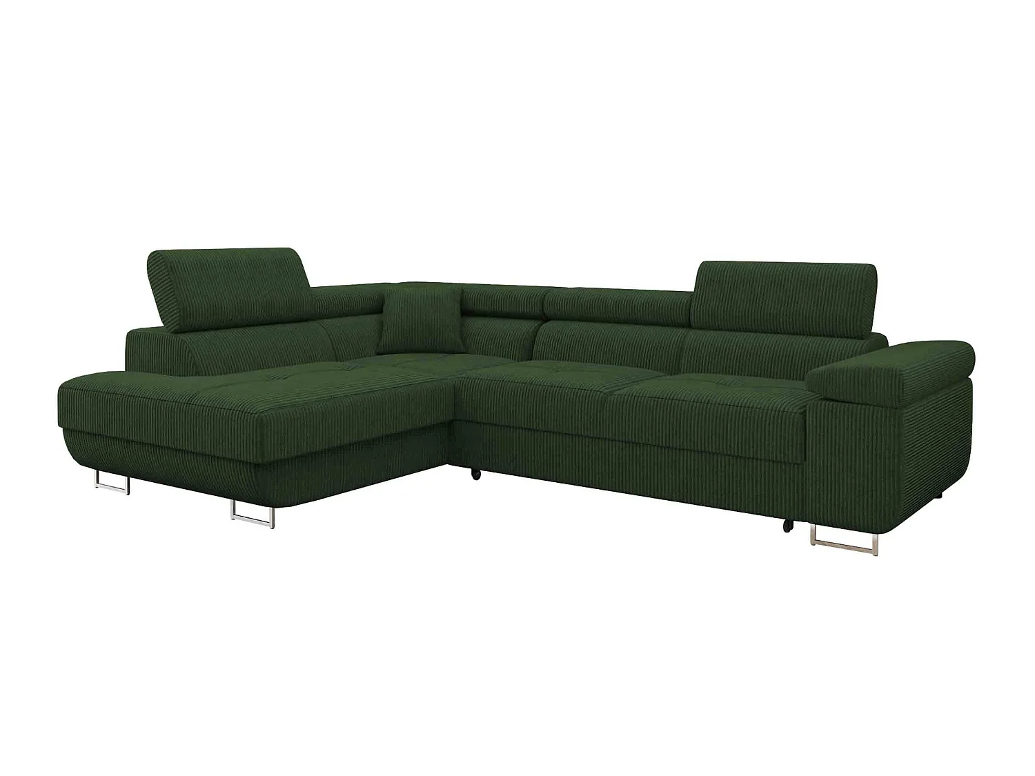 Canapé d'angle convertible 3 places en tissu vert 274x203x70 cm