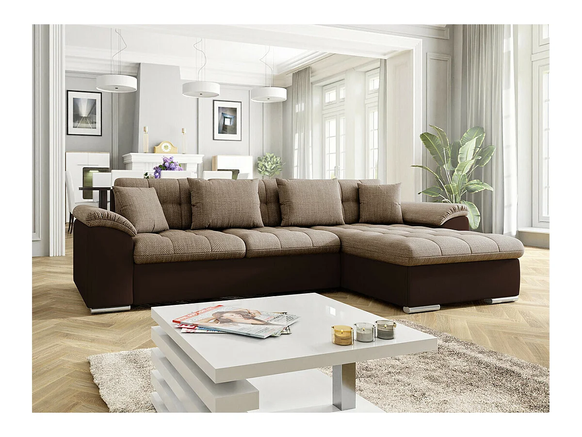 Canapé d'angle Comfivo 107, Marron, Fonction de couchage, Boîte de literie, 280x160x76cm