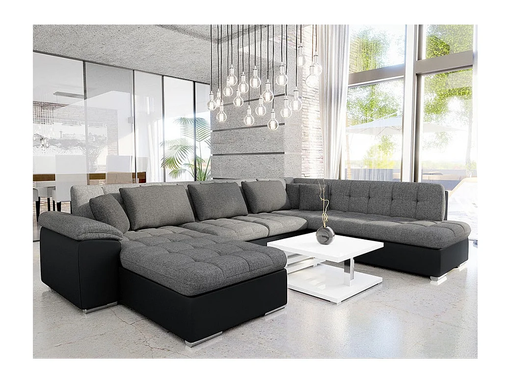 Canapé d'angle Comfivo 141, Gris, Fonction de couchage, Boîte de literie, 348x205x76cm