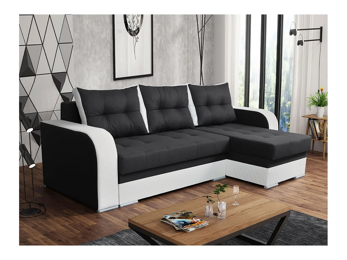 Canapé d'angle Boulder 101, Gris, Fonction de couchage, Boîte de literie, 238x140x88cm