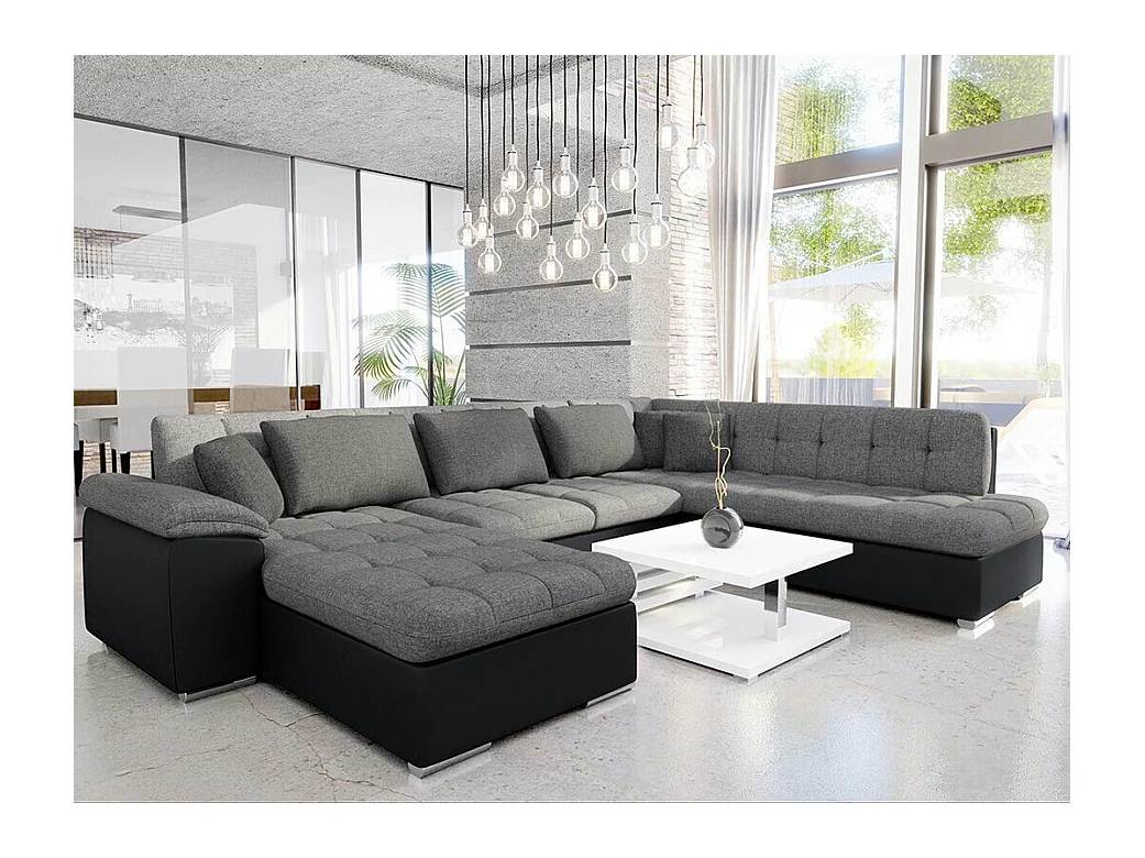 Canapé d'angle Comfivo 140, Gris, Fonction de couchage, 348x205x76cm