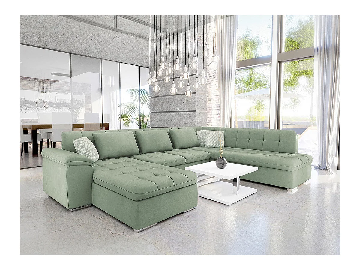 Sofá rinconero Comfivo 128, Verde, Función de descanso, 348x205x76cm