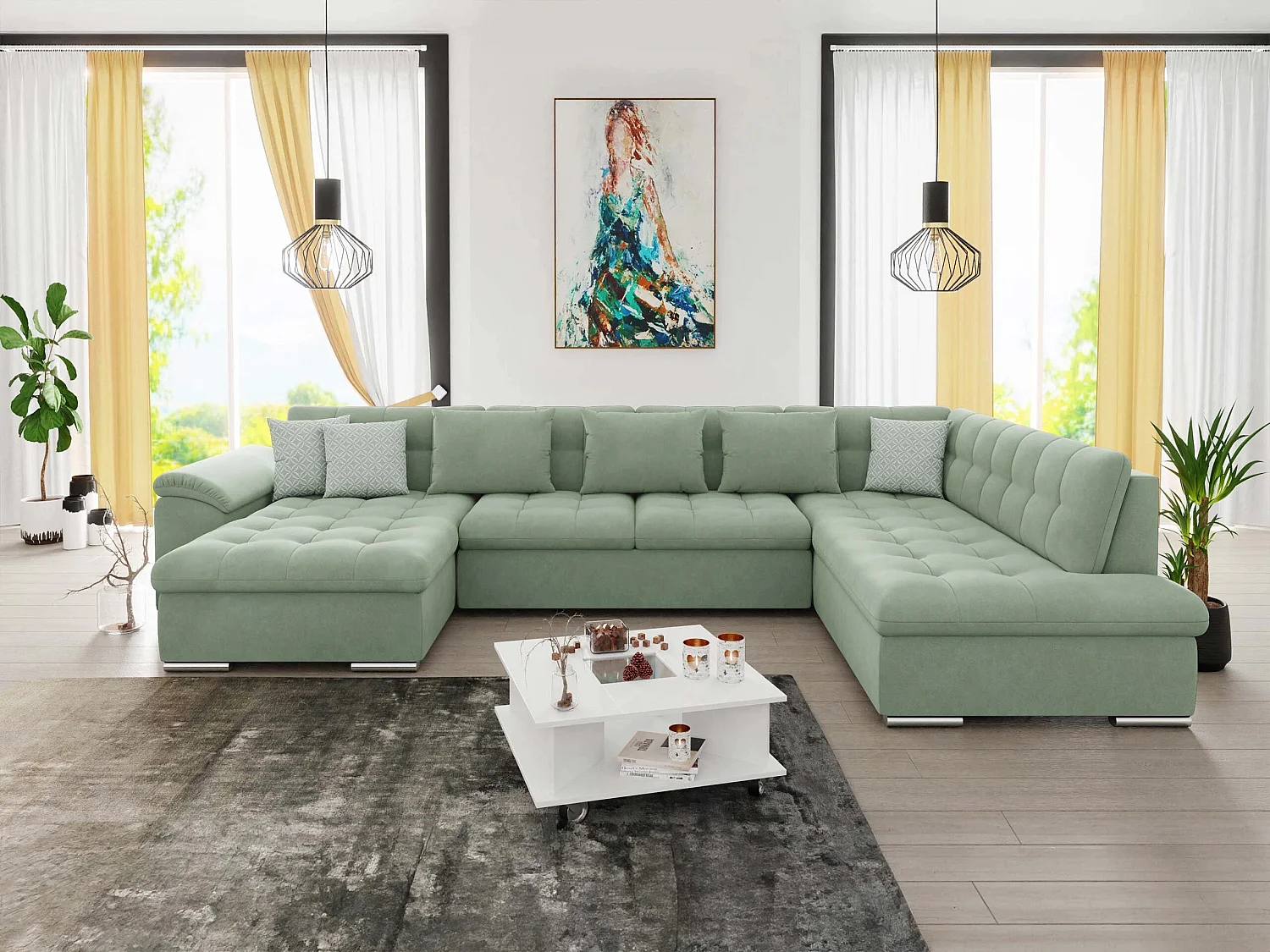 Sofá rinconero Comfivo Gemma II, Verde, Función de descanso, 35x21x8cm