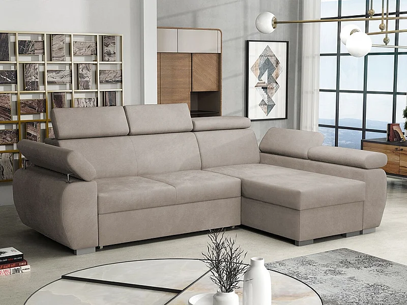 Sofá rinconero Columbus 132, De color marrón claro, Función de descanso, Almacenaje, 85cm