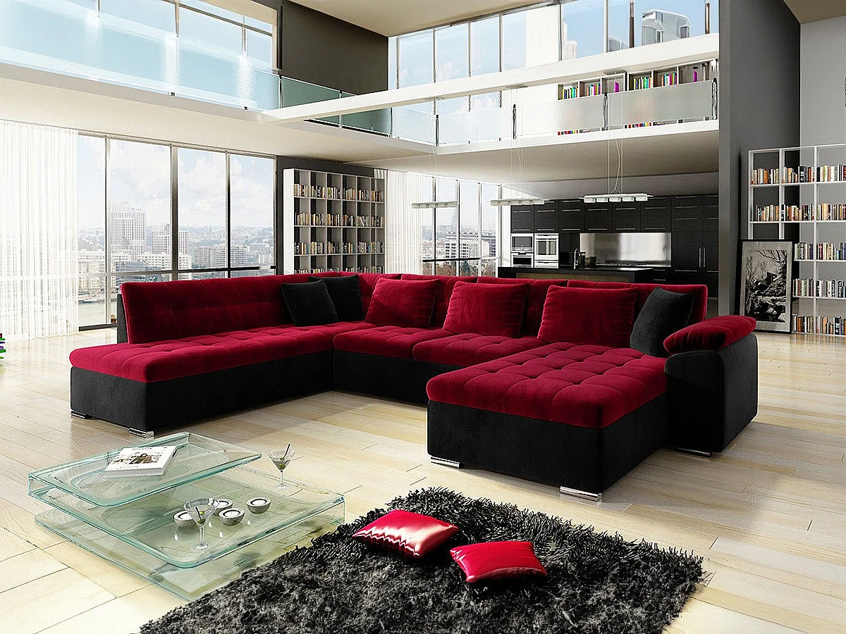 Canapé d'angle Comfivo 128, Rouge, Disponible, 348x205x76cm