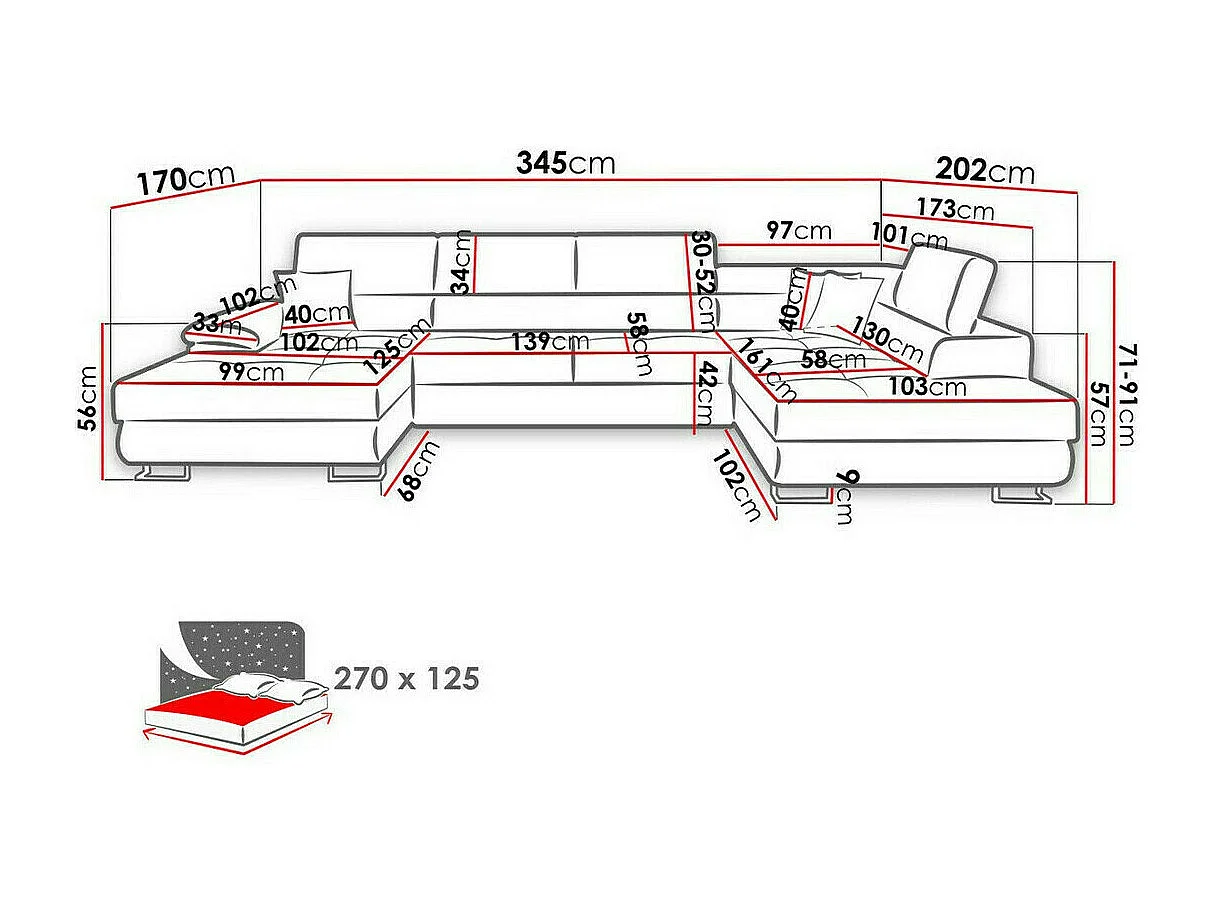 Divano angolare Comfivo 190, Blu, Con, 345x202x71cm