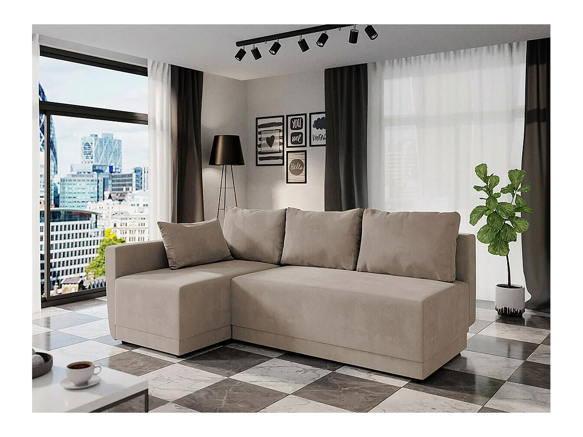 Canapé d'angle Columbus 149, Brun clair, Fonction de couchage, Boîte de literie, 210x85cm