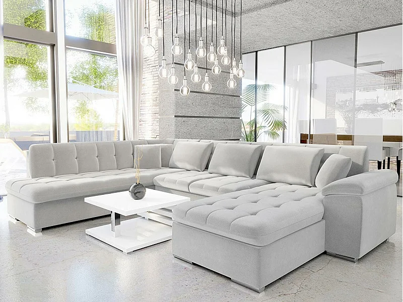 Canapé d'angle Comfivo 180, Gris, Fonction de couchage, 348x205x76cm