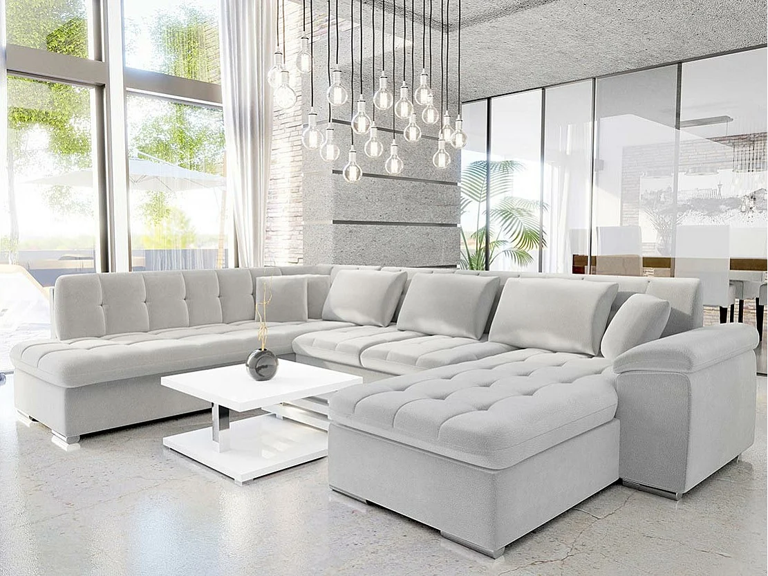 Sofá rinconero Comfivo 180, Gris, Función de descanso, 348x205x76cm