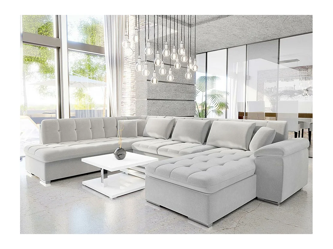 Canapé d'angle Comfivo 180, Gris, Fonction de couchage, 348x205x76cm