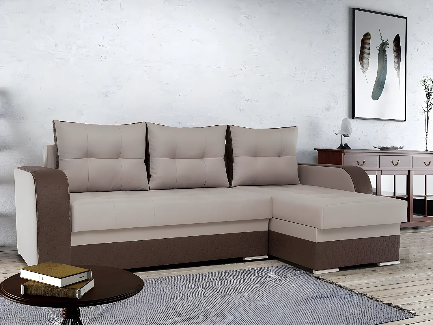 Canapé d'angle Boulder 101, Brun clair, Disponible, 238x140x88cm