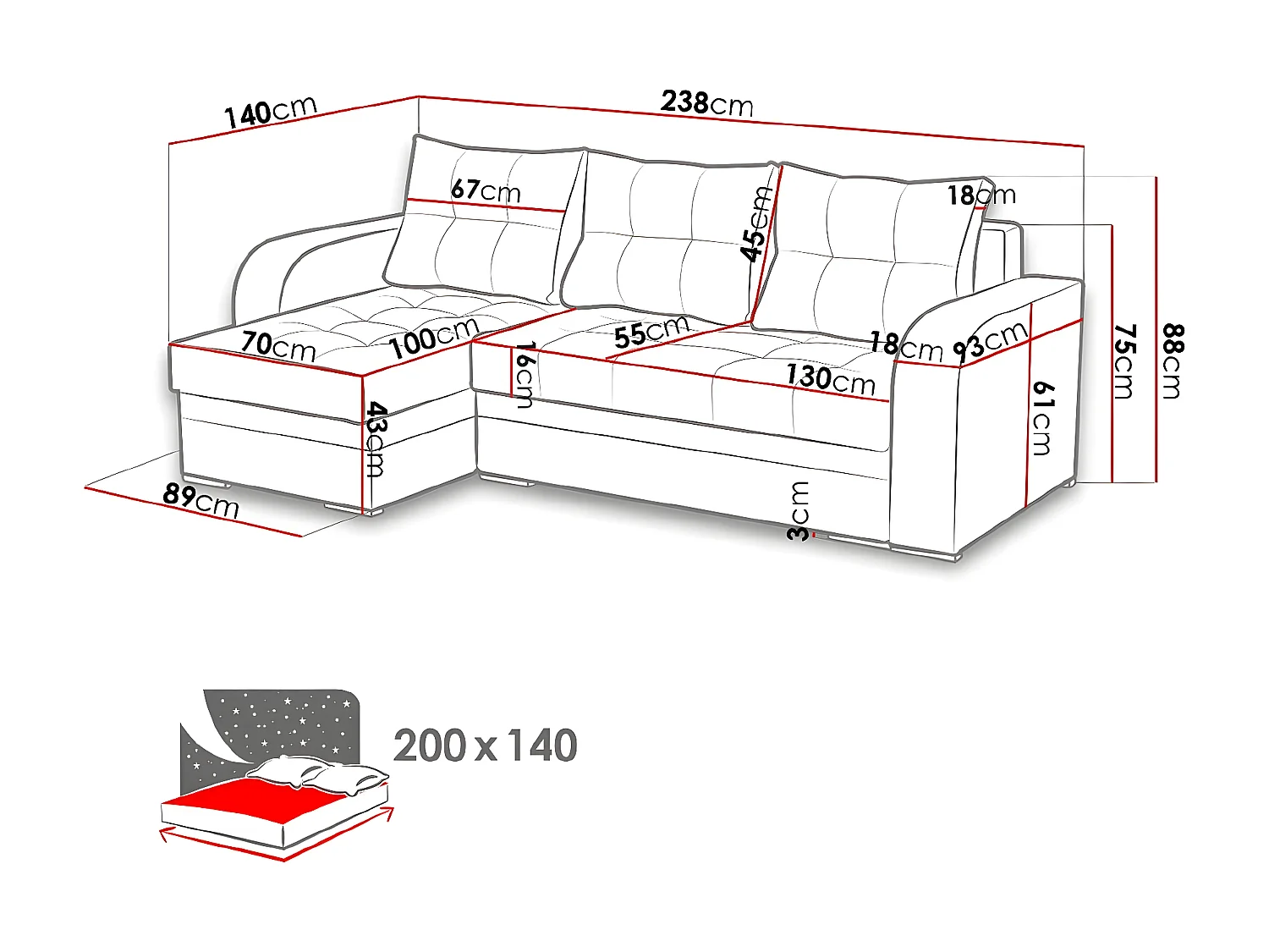 Canapé d'angle Boulder 101, Brun clair, Disponible, 238x140x88cm