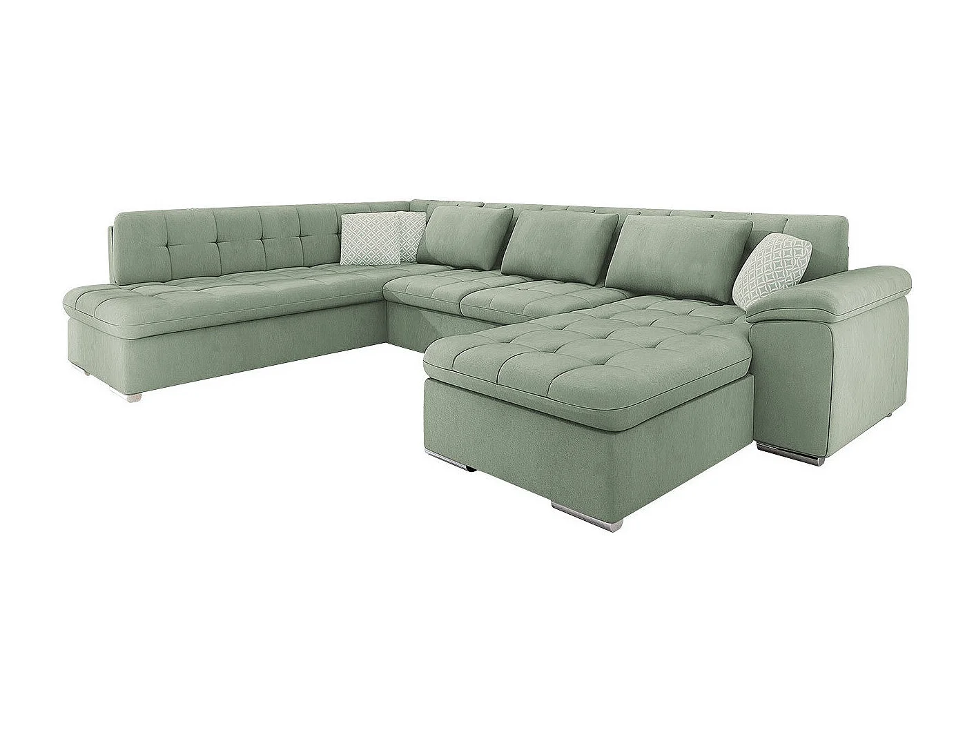 Sofá rinconero Comfivo 114, Verde, Función de descanso, Almacenaje, 348x205x76cm