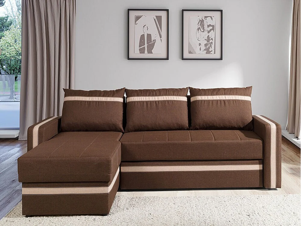 Canapé d'angle Providence 166, Marron, Fonction de couchage, Boîte de literie, 234x156cm