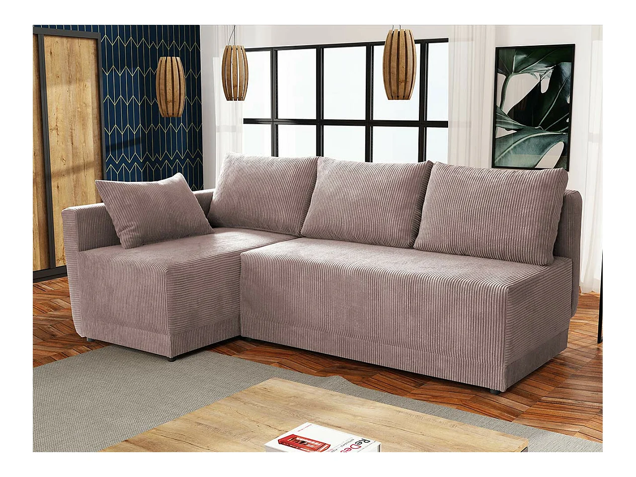 Canapé d'angle Columbus 149, Rose, Fonction de couchage, Boîte de literie, 210x135x85cm
