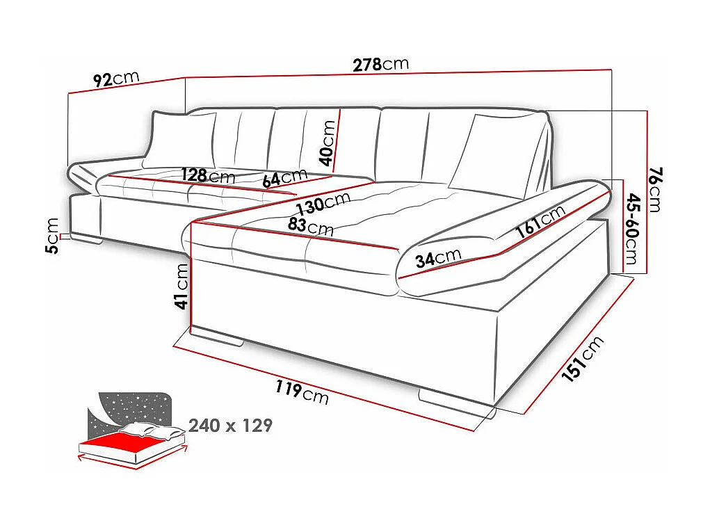 Canapé d'angle Comfivo 250, Brun clair, Fonction de couchage, Boîte de literie, 278x161cm