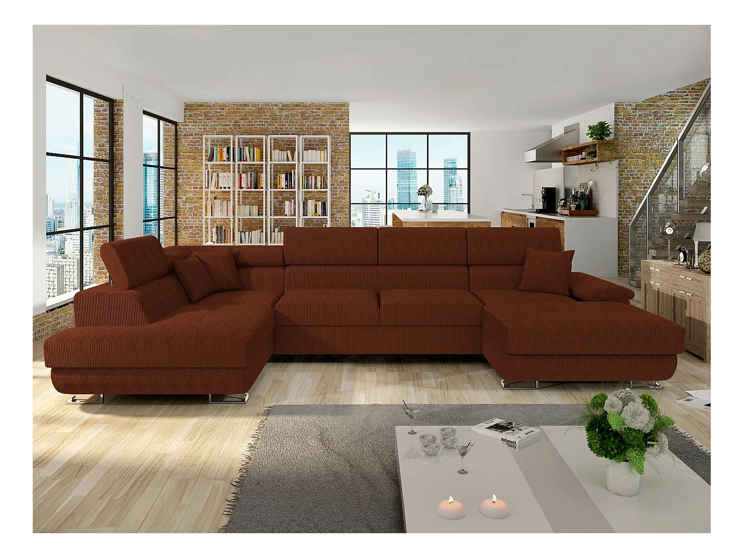 Canapé d'angle Comfivo 138, Marron, Fonction de couchage, Boîte de literie, 345x202x71cm